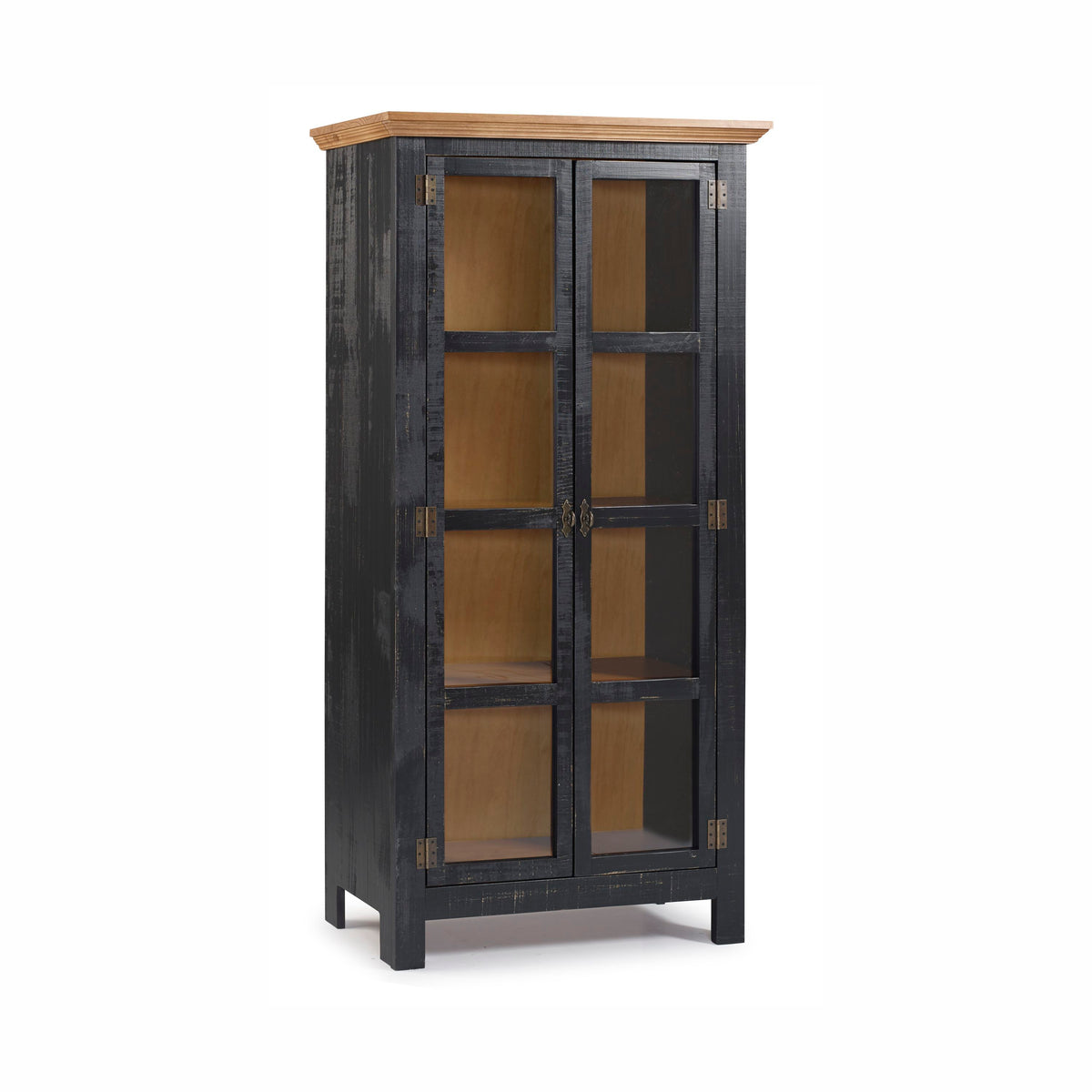 Sunrise Accent Cabinet – 2 Doors with Glass | Distressed Black & Golden Oak | Overview
