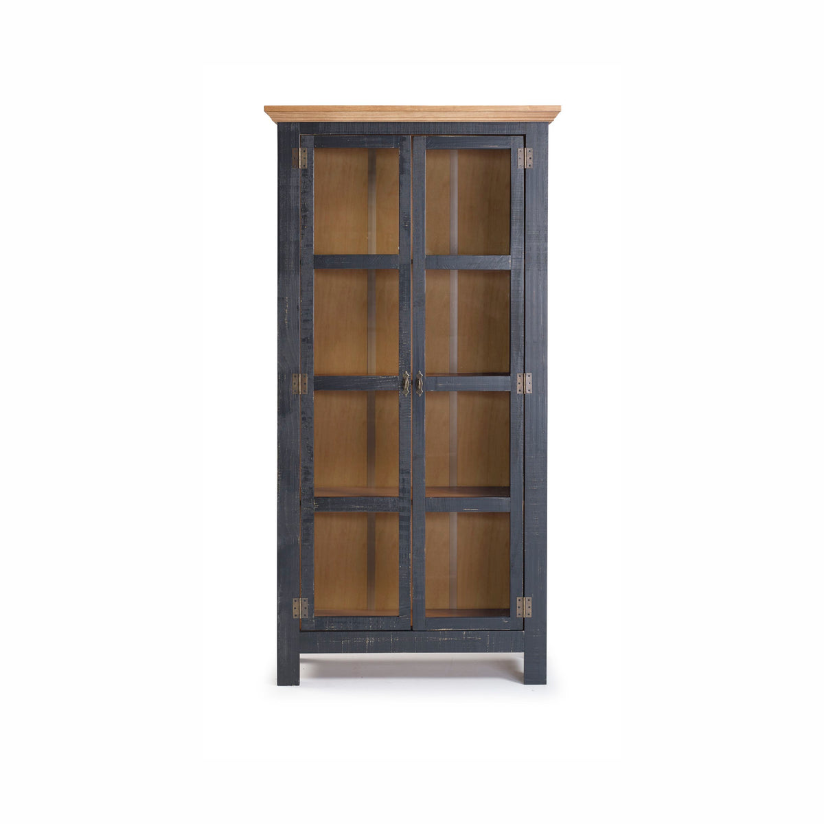 Sunrise Accent Cabinet – 2 Doors with Glass | Distressed Black & Golden Oak | Front