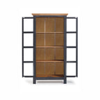 Sunrise Accent Cabinet – 2 Doors with Glass | Distressed Black & Golden Oak | Front Open