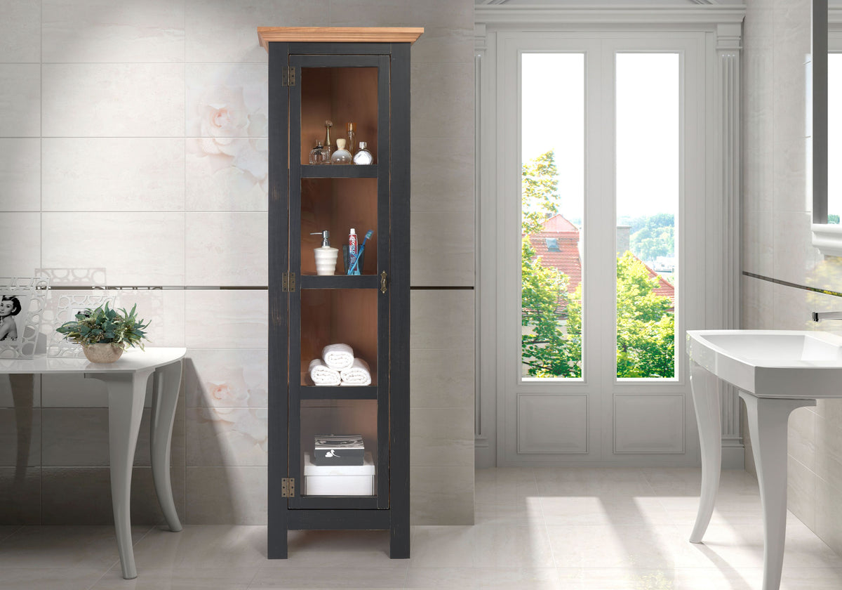 Sunrise Narrow Cabinet | Distressed Black & Golden Oak | Lifestyle